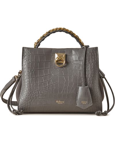 Mulberry Small Iris In Charcoal Soft Printed Croc With Suede - Gray