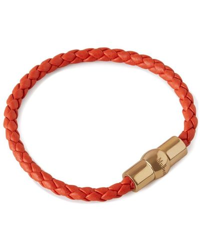 Mulberry Iris Leather Bracelet In Coral Orange Silky Calf And Gold Plated Stainless Steel - Red