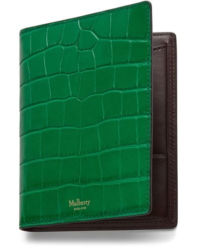 Mulberry Passport Cover Wallet In Emerald Green Croc Print