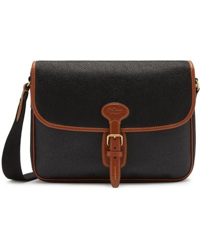 Mulberry Small Heritage Messenger In Black And Cognac Scotchgrain