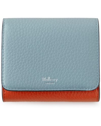 Mulberry Small Continental French Purse In Cloud And Coral Orange Heavy Grain - Blue