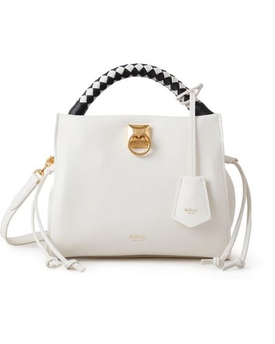 Mulberry Small Iris In White Small Classic Grain With Black-white Handle