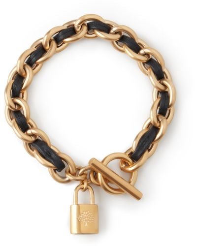 Mulberry Lily Leather Chain Bracelet In Black Leather And Metal - Metallic