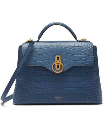 Mulberry Small Seaton In Pale Navy Matte Croc - Blue