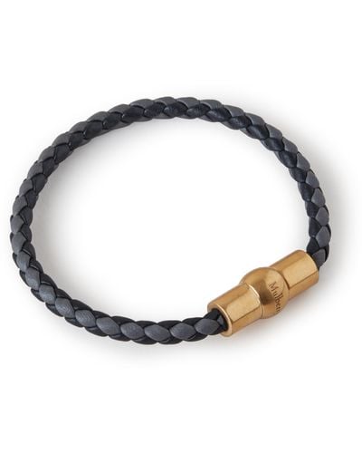 Mulberry Iris Leather Bracelet In Charcoal And Black Silky Calf And Gold Plated Stainless Steel - Blue