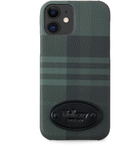 Mulberry Iphone 12 Case With Magsafe In Green Printed Eco Scotchgrain And Flat Calf
