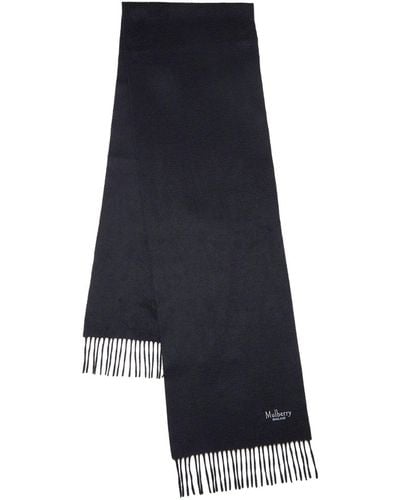 Mulberry Cashmere Scarf In Black Cashmere - Blue