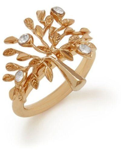 Mulberry Tree Ring In Brass Metal And Swarovski Crystal - Metallic