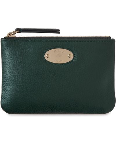 Mulberry Plaque Small Zip Coin Pouch In Green Small Classic Grain