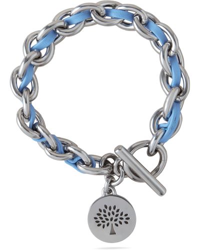Mulberry Small Medallion Leather Chain Bracelet In Cornflower Blue Silky Calf And Silver