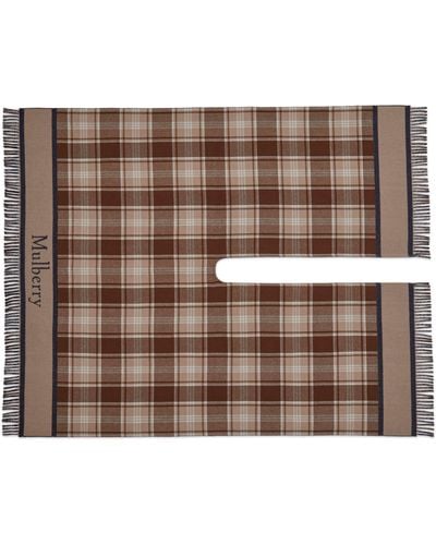 Mulberry Check & Logo Lambswool Cape - Brown