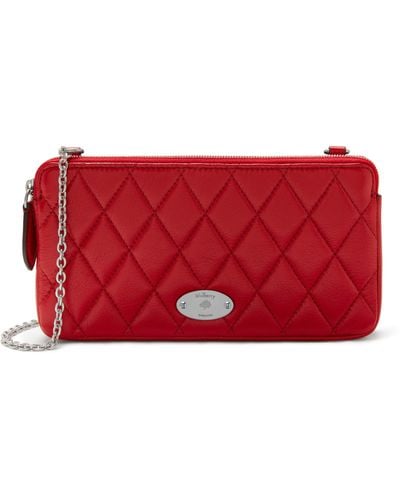 Mulberry Plaque Wallet On Chain In Scarlet Quilted Shiny Buffalo - Red