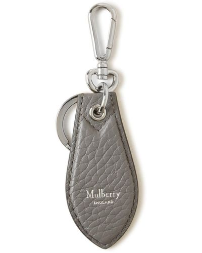 Mulberry Leather Tab Keyring - Gray
