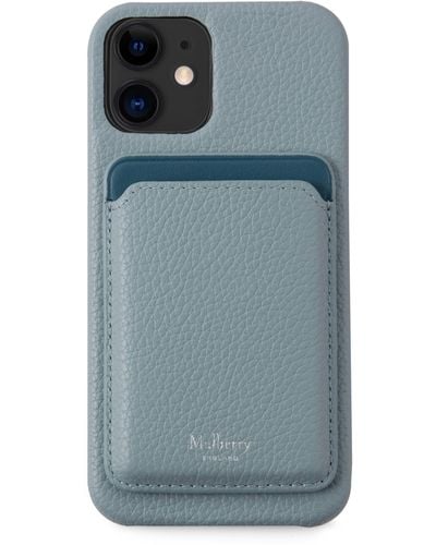 Mulberry Iphone 12 Case With Magsafe Wallet In Cloud Small Classic Grain - Blue