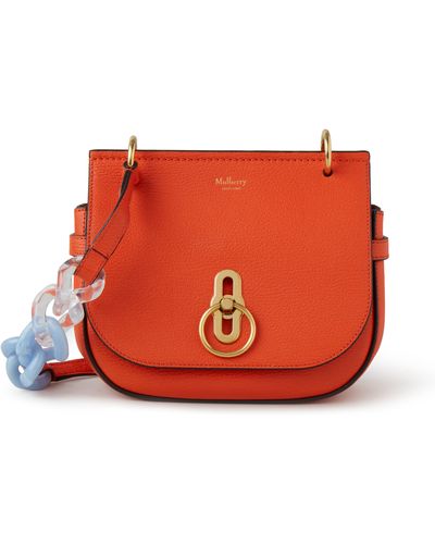 Mulberry Small Amberley Satchel In Coral Orange Goat Printed Leather - Red
