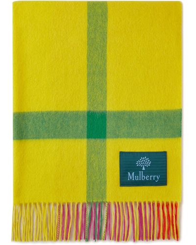 Mulberry Large Check Lambswool Scarf In Yellow Lambswool