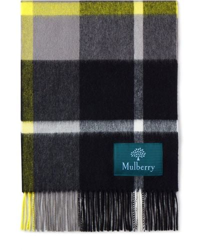 Mulberry Small Check Lambswool Scarf In Yellow Lambswool - Black