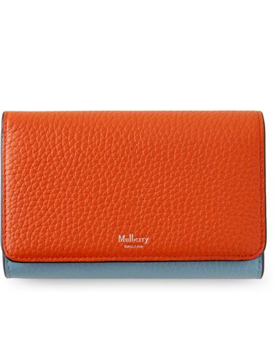Mulberry Medium Continental French Purse In Cloud And Coral Orange Heavy Grain