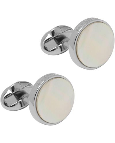 Mulberry Semi Precious Round Cufflinks In Mother Of Pearl Silver Plated - Metallic