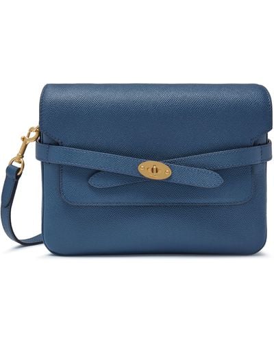 Mulberry Belted Bayswater Satchel In Pale Navy Small Printed Grain - Blue