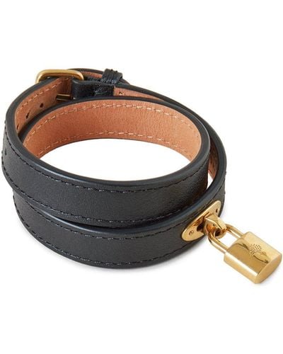Mulberry Double Leather Bracelet In Black Silky Calf And Gold Plated Stainless Steel - Brown