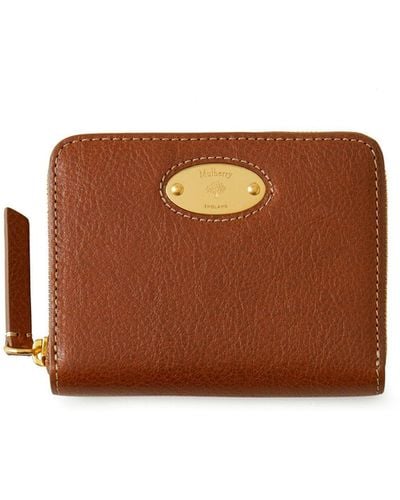Mulberry Plaque Small Zip Around Purse - Brown