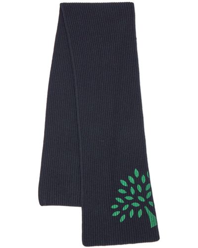 Mulberry Tree Knitted Scarf In Black Lambswool - Blue