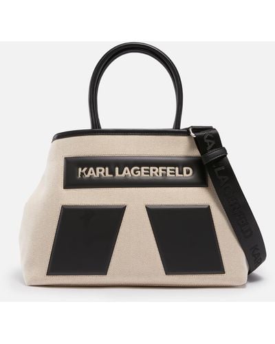 Karl Lagerfeld Icon K Medium Canvas And Faux Leather Tote Bag - Black