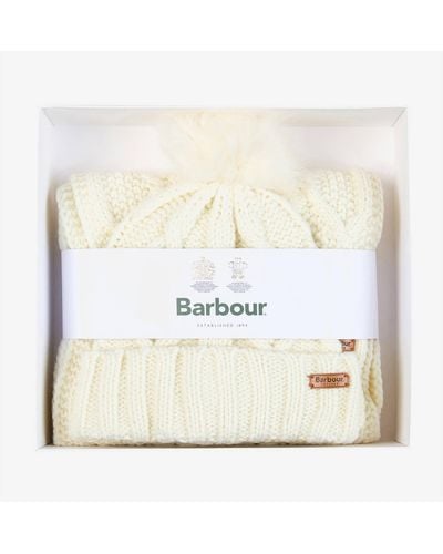 Barbour Ridley Knit Beanie And Scarf Set - White