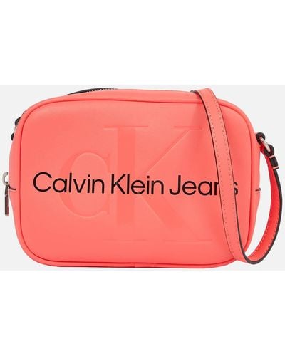 Calvin Klein Faux Leather Sculpted Monogram Camera Bag - Red