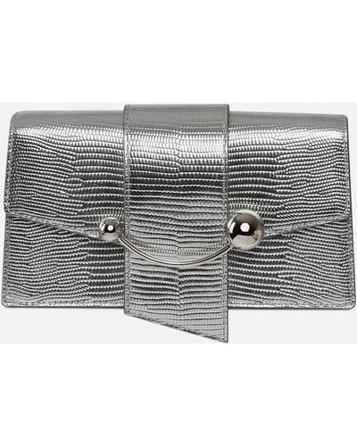 Strathberry Crescent On A Chain Metallic Leather Lizard Clutch Bag - Gray