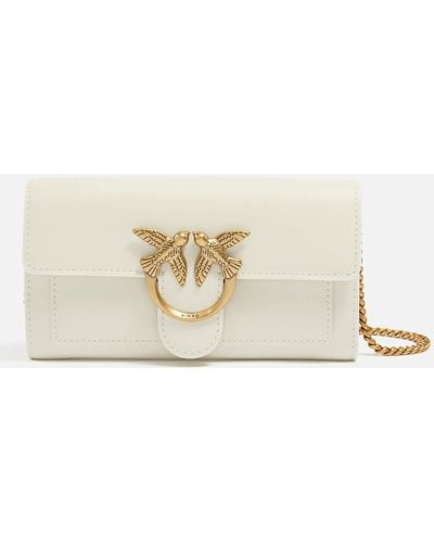Pinko Love One Leather Wallet Bag - Natural