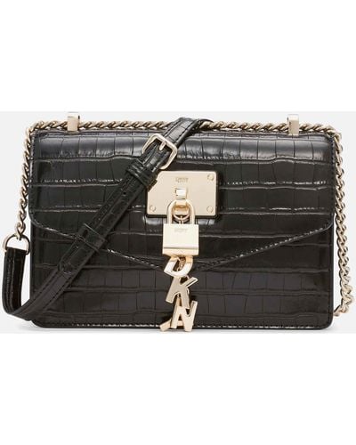DKNY Elissa Locket Leather Shoulder Bag - Schwarz