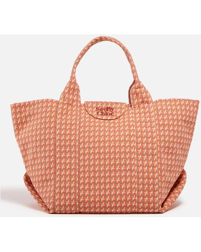 See By Chloé Logo-embroidered Graphic-print Tote Bag - Pink