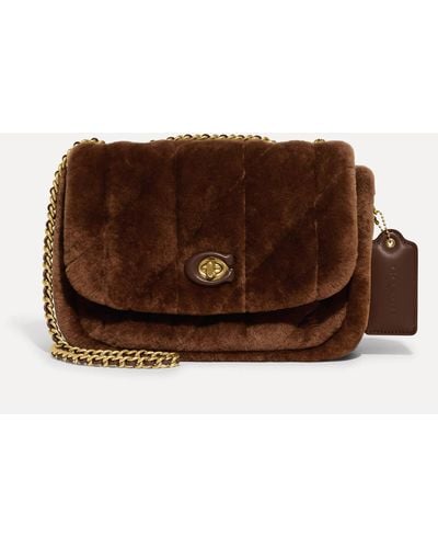 COACH Pillow Madison 18 Quilted Shearling Shoulder Bag - Brown