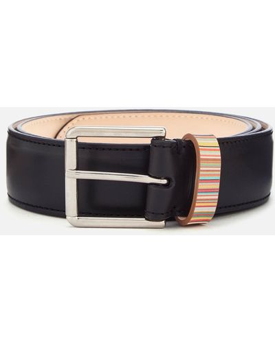 Paul Smith Signature Stripe Keeper Leather Belt - Black