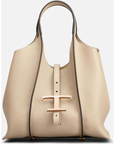 Tod's Mini T Timeless Leather Hobo Bag - Natural