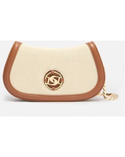 Dune London Dacre Small Leather and Canvas Crossbody Bag - Natur
