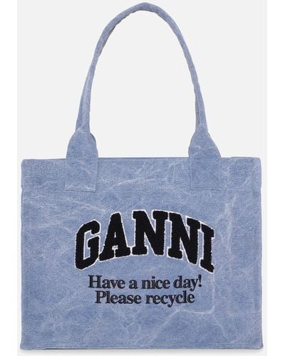 Ganni Large Easy Canvas Tote Bag - Blue