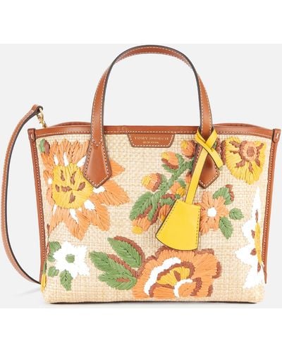 Tory Burch Perry Straw Embroidered Tote Bag - Brown