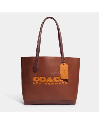 COACH Colorblock Leather Kia Tote Bag - Brown