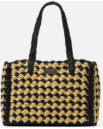 Kate Spade High Tide Striped Crochet Raffia Medium Tote Bag - Black