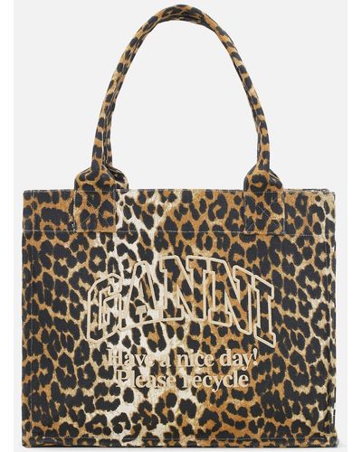 Ganni Easy Leopard-print Cotton-canvas Large Shopper Bag - Metallic