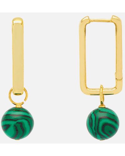 Estella Bartlett Elongated Gold-plated Square Hoop With Malachite Drop - White