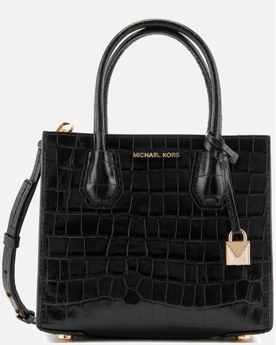 MICHAEL Michael Kors Mercer Croc Medium Messenger Bag - Black