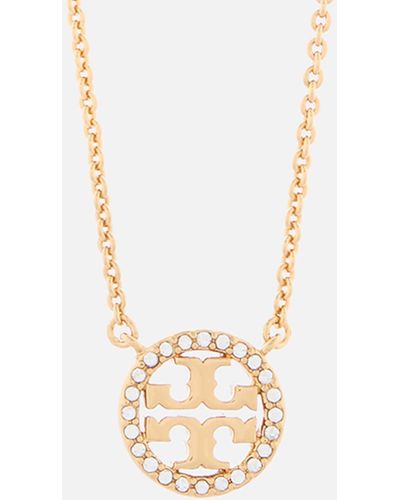Tory Burch Crystal Logo Delicate Necklace - Metallic