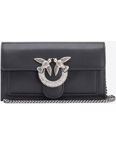 Pinko Love One Wallet Jewelled Leather Bag - Black