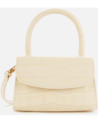 BY FAR Mini Croco Top Handle Bag - Natural