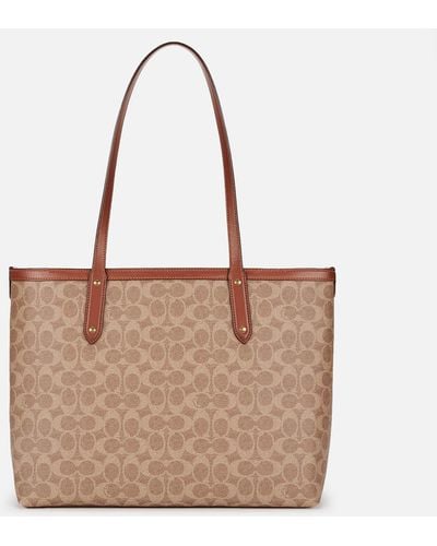 COACH Coated Canvas Signature Central Tote Bag - Brown