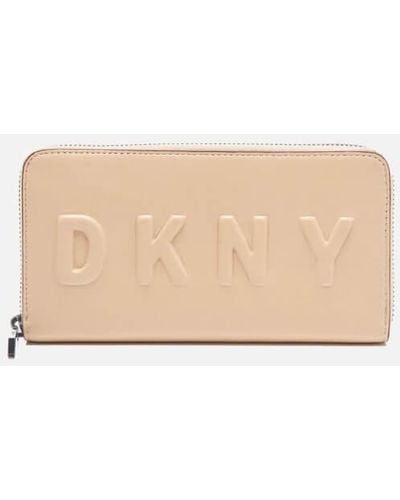 DKNY Women's Debossed Large Zip Around Wallet - Natural